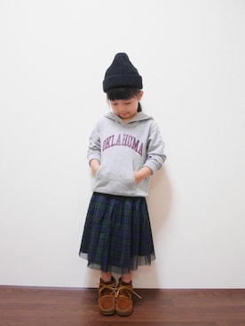 「Right-on（ライトオン）のアイテム（スカート）」を使った、花音さん（キッズ・100cm）の秋コーディネート