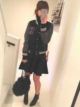 「アイテム（スタジャン）」を使った、Chiexxyさん（レディース・164cm）の冬コーディネート