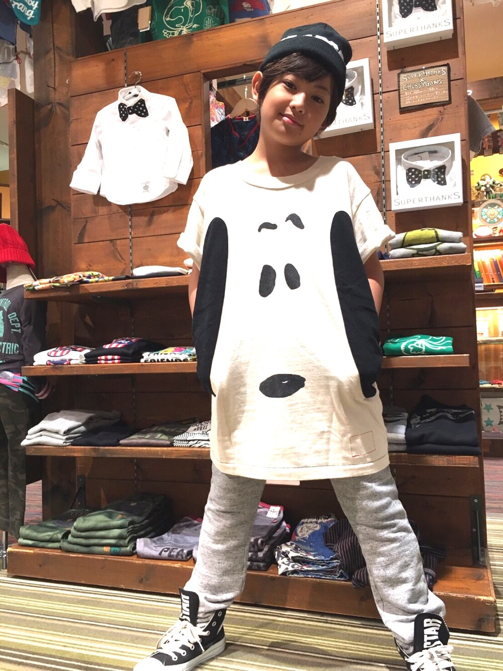 「男の子、秋のコーデ、kids、メンズライク、ミックスコーデ、ブーフーウー、コンバース」｜「BOOFOOWOOのアイテム（トップス、ホワイト系）」を使った、◍●⌄̈⃝KAIRIꙬ꙳●◍さん（キッズ・136cm）の秋コーディネートの1枚目の写真