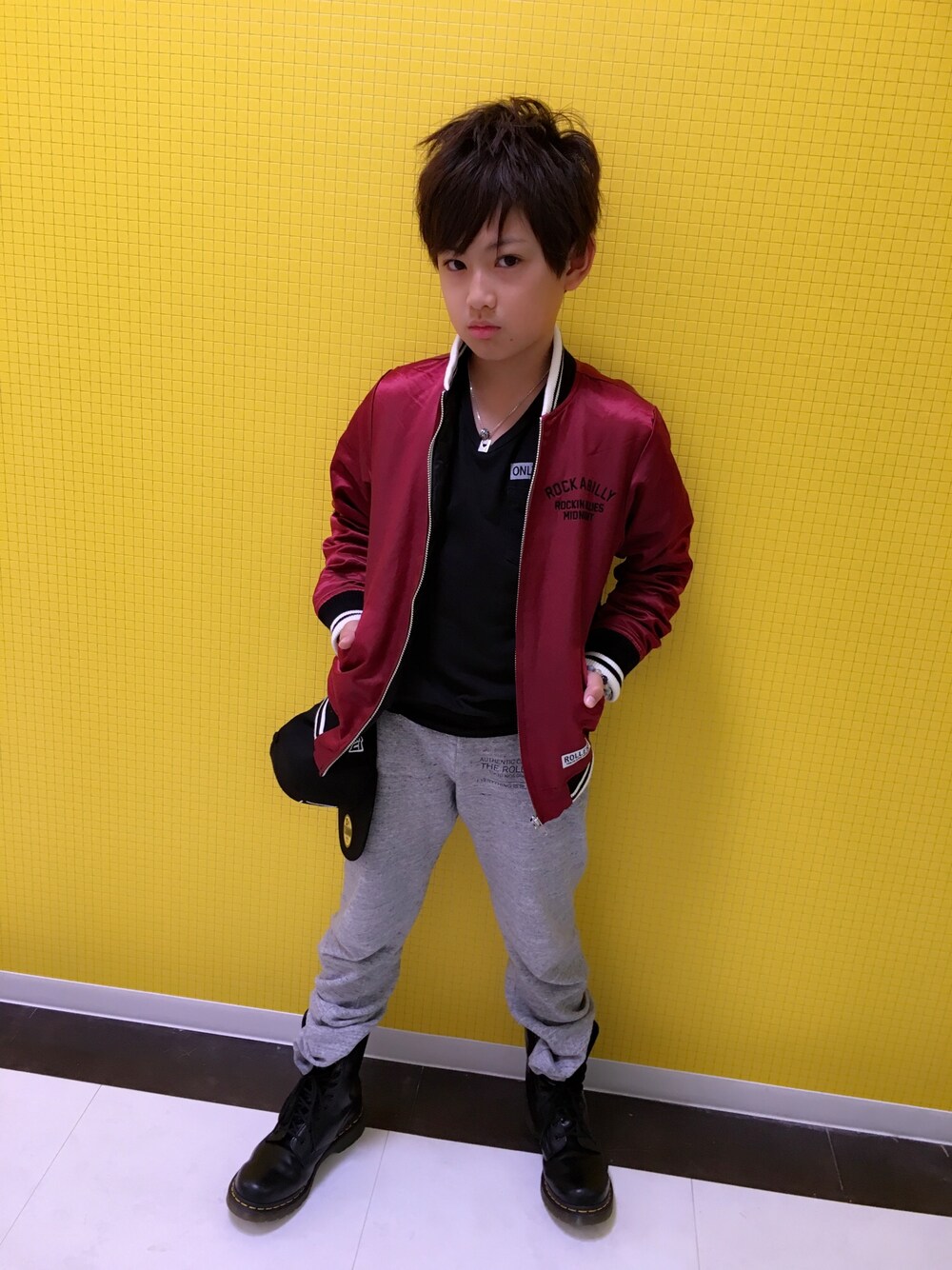 「kids」｜「ROLLERSのアイテム（ジャケット/アウター、レッド系）」を使った、◍●⌄̈⃝KAIRIꙬ꙳●◍さん（キッズ・136cm）の秋コーディネートの1枚目の写真