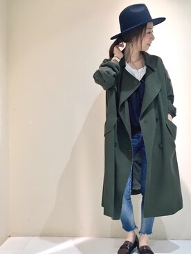 「アイテム（トレンチコート、グリーン系）」を使った、NAOMIさん（レディース・156cm）の夏コーディネート