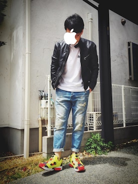 「ポケットＴシャツ」｜「アイテム（ライダースジャケット）」を使った、ソウさん（メンズ・172cm）の春コーディネート