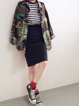「スウェットスカート」｜「アイテム（その他アウター）」を使った、MAYUさん（レディース・165cm）の春コーディネート