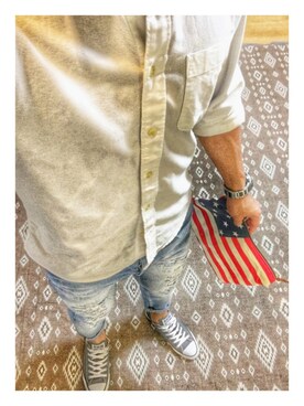 「GLOBAL WORK（グローバルワーク）のアイテム（シャツ/ブラウス、ホワイト系）」を使った、takashi_Yさん（メンズ）の秋コーディネート