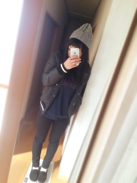 「PAGEBOY（ページボーイ）のアイテム（スタジャン）」を使った、kuuさん（レディース・154cm）の冬コーディネート
