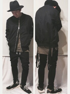 「RickOwens×adidas」｜「アイテム（帽子）」を使った、Nobuhiro Shishidoさん（メンズ・172cm）の春コーディネート