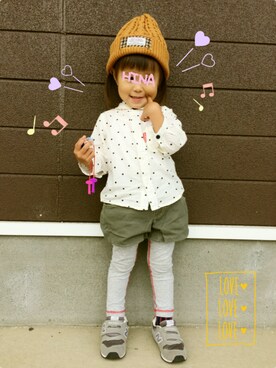 「BREEZE（ブリーズ）のアイテム（シャツ/ブラウス、ホワイト系）」を使った、hinataさん（キッズ・90cm）の秋コーディネート