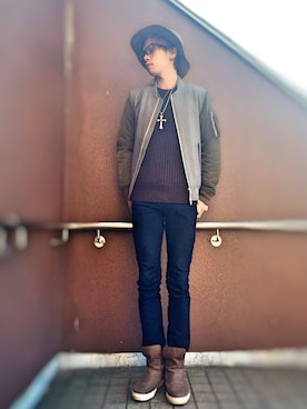 「HARE（ハレ）のアイテム（ミリタリージャケット）」を使った、SH1ONさん（メンズ・171cm）の冬コーディネート