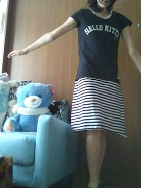 「nanouniverseのアイテム（Tシャツ/カットソー、ブラック系）」を使った、蓮姫さん（レディース・165cm）の春コーディネート