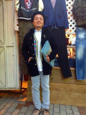 「B'2nd（ビーセカンド）のアイテム（ダッフルコート）」を使った、B'2nd UENOさん（メンズ・170cm）の秋コーディネート