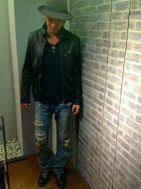 「B'2nd（ビーセカンド）のアイテム（ライダースジャケット）」を使った、B'2nd UENOさん（メンズ・173cm）の秋コーディネート
