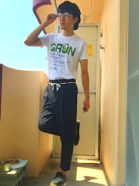 「グラニフ」｜「アイテム（ハンチング/ベレー帽）」を使った、たくみ。さん（メンズ・173cm）の夏コーディネート