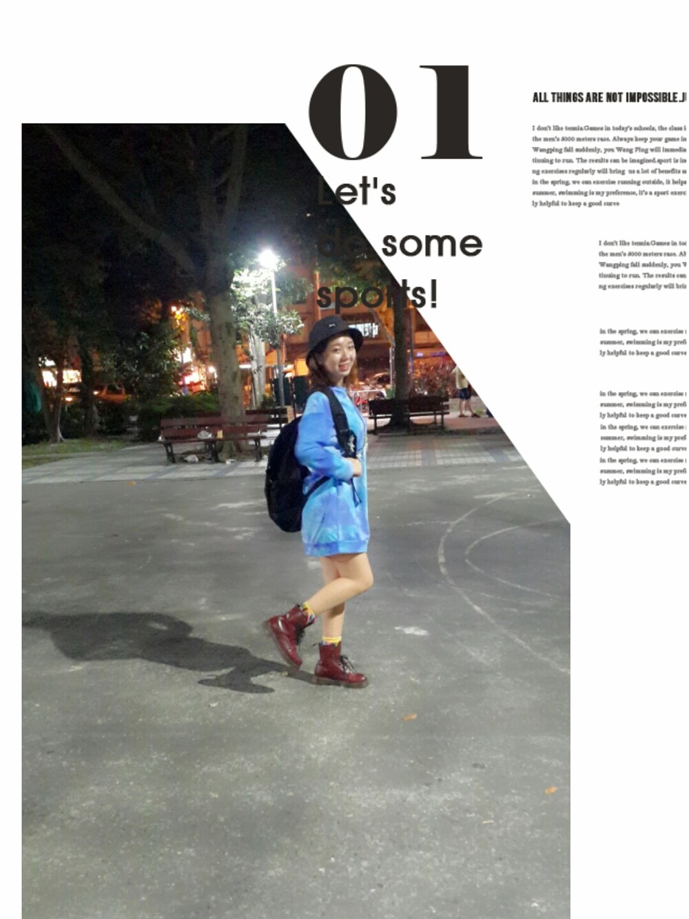 「漁夫帽、ONE PIECE、Dr.Martens、moussy、stussy、渲染、Taiwan、Planet」｜「MOUSSYのアイテム（Tシャツ/カットソー、ブルー系）」を使った、Zoe Hsuさん（レディース・153cm）の秋コーディネートの1枚目の写真