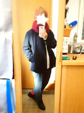 「スヌード」｜「アイテム（ピーコート）」を使った、まいさん（メンズ・169cm）の冬コーディネート