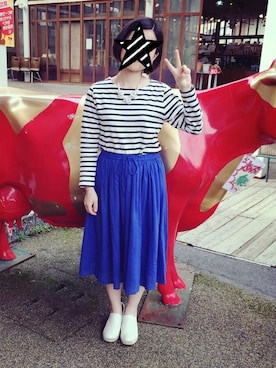 「ミディスカート」｜「アイテム（その他シューズ）」を使った、hitomi1103さん（レディース・152cm）の夏コーディネート