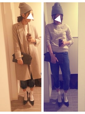 「アイテム（クラッチバッグ、グレー系）」を使った、うえむら あやのさん（レディース・165cm）の冬コーディネート