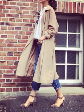 「ポニーテール」｜「アイテム（トレンチコート）」を使った、うえむら あやのさん（レディース・165cm）の冬コーディネート