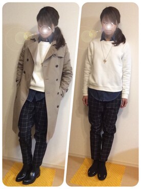 「スウェット×シャツ」｜「アイテム（トレンチコート）」を使った、caoさん（レディース・158cm）の冬コーディネート
