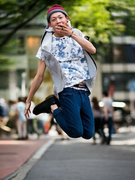 「TOPMAN（トップマン）のアイテム（ニットキャップ/ビーニー）」を使った、TOPMAN スタッフさん（メンズ・178cm）の夏コーディネート
