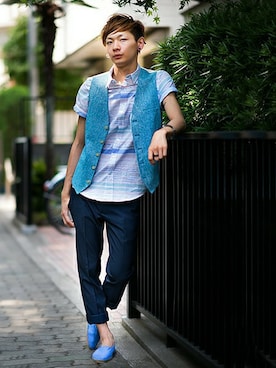 「TOPMAN（トップマン）のアイテム（その他シューズ）」を使った、TOPMAN スタッフさん（メンズ・178cm）の夏コーディネート