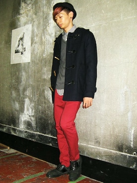 「TOPMAN（トップマン）のアイテム（ダッフルコート）」を使った、TOPMAN スタッフさん（メンズ・178cm）の秋コーディネート