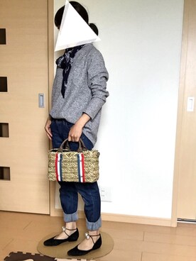 「niko and...（ニコアンド）のオリジナル ミニラインテープカゴバッグ【niko and...】（かごバッグ）」を使った、iccoさん（レディース・149cm）の春コーディネート