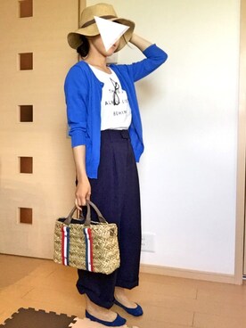 「niko and...（ニコアンド）のオリジナル ミニラインテープカゴバッグ【niko and...】（かごバッグ）」を使った、iccoさん（レディース・149cm）の春コーディネート