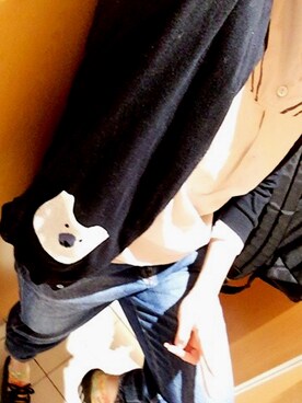 「GU（ジーユー）のアイテム（デニムパンツ、ブルー系）」を使った、Madokaさん（レディース・172cm）の春コーディネート