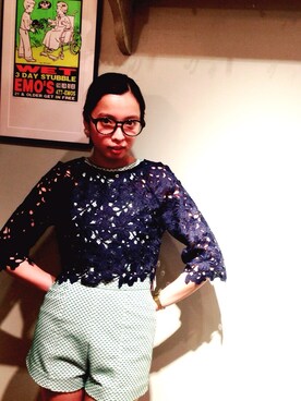 「LILY BROWN（リリーブラウン）のレトロハイウエストショートパンツ（その他パンツ）」を使った、akari suzukiさん（レディース・164cm）の春コーディネート