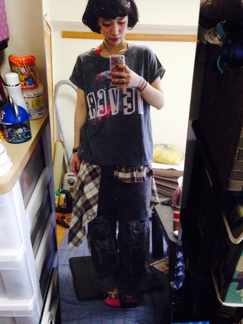 「古着のアイテム（デニムパンツ、その他）」を使った、なつきさん（レディース・151cm）の秋コーディネートの1枚目の写真