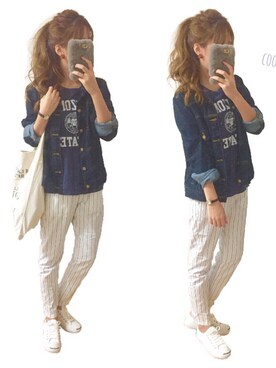 「TODAYFUL（トゥデイフル）のVintageトートバッグ（トートバッグ）」を使った、♡ᵕ̈ m *⑅୨୧さん（レディース・167cm）の秋コーディネート