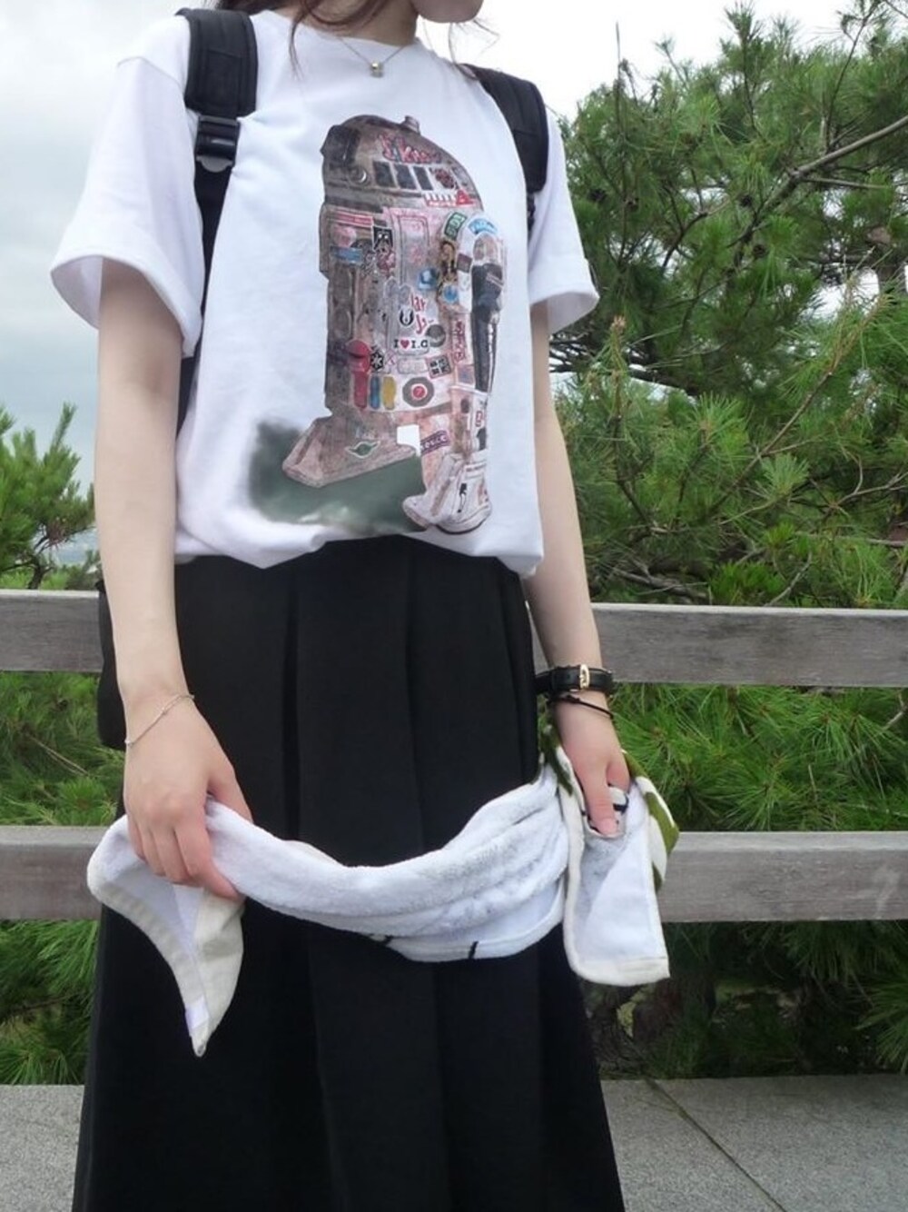 「STARWARS、STAR WARS、スターウォーズ、ガウチョパンツ、Tシャツ、UT」｜「GUの（GU）イージードレープガウチョパンツ（パンツ、ブラック系）」を使った、Ramさん（レディース・153cm）の夏コーディネートの1枚目の写真