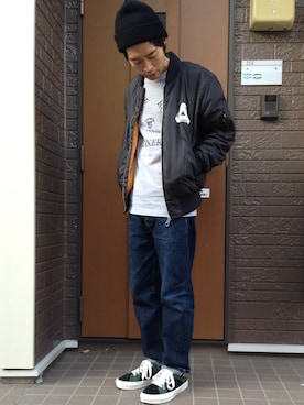 「palace」｜「アイテム（ブルゾン）」を使った、平太郎さん（メンズ・168cm）の冬コーディネート