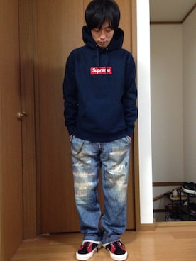 「TALKING ABOUT THE ABSTRACTION（トーキング　アバウト　ジ　アブストラクション）のアイテム（その他パンツ）」を使った、平太郎さん（メンズ・168cm）の冬コーディネート