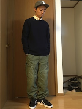 「palace」｜「アイテム（カーゴパンツ）」を使った、平太郎さん（メンズ・168cm）の秋コーディネート