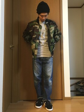 「palace」｜「アイテム（ミリタリージャケット）」を使った、平太郎さん（メンズ・168cm）の春コーディネート