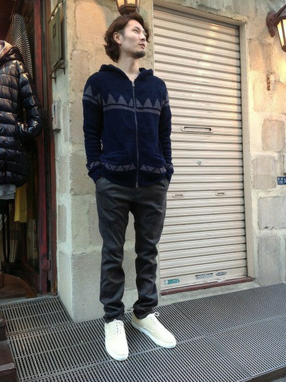 「パーカー、もこもこ、Birvin Uniform 」｜「B'2ndのBirvin Uniform （バービンユニフォーム）　モコモコパーカー (4033)（パーカー、ブルー系）」を使った、B'2ndSHINJUKUさん（メンズ・173cm）の冬コーディネートの1枚目の写真