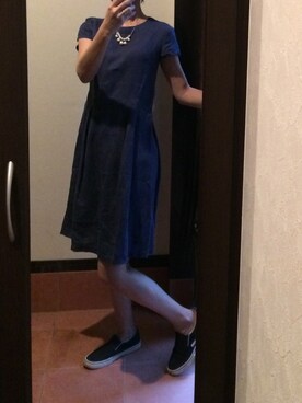 「無印良品（ムジルシリョウヒン）のアイテム（ワンピース、ブルー系）」を使った、モーシャンさん（レディース・161cm）の夏コーディネート