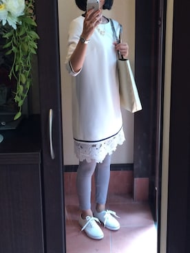 「グラスラインのアイテム（ワンピース、ホワイト系）」を使った、モーシャンさん（レディース・161cm）の夏コーディネート