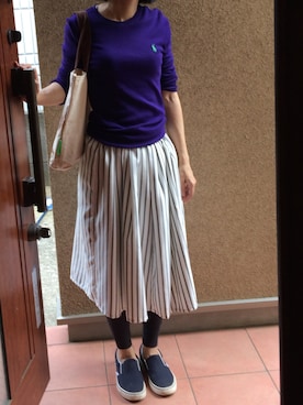 「しまむら（シマムラ）のアイテム（スカート、ホワイト系）」を使った、モーシャンさん（レディース・161cm）の夏コーディネート