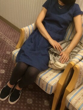 「無印良品（ムジルシリョウヒン）のアイテム（ワンピース、ブルー系）」を使った、モーシャンさん（レディース・161cm）の秋コーディネート