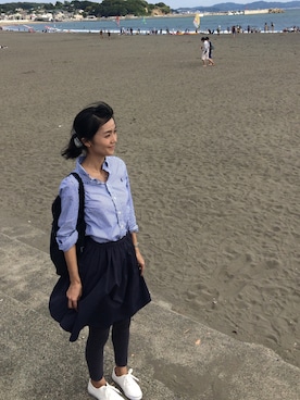 「POLO RALPH LAUREN（ポロ ラルフ ローレン）のアイテム（シャツ/ブラウス、ブルー系）」を使った、モーシャンさん（レディース・161cm）の秋コーディネート