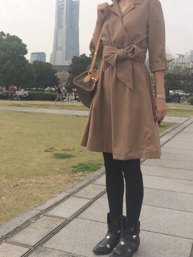 「グラスラインのアイテム（ワンピース、ベージュ系）」を使った、モーシャンさん（レディース・161cm）の秋コーディネート