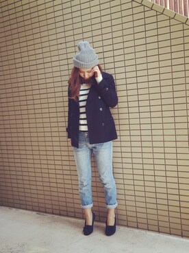 「moussy」｜「アイテム（ピーコート）」を使った、Uiさん（レディース・163cm）の春コーディネート