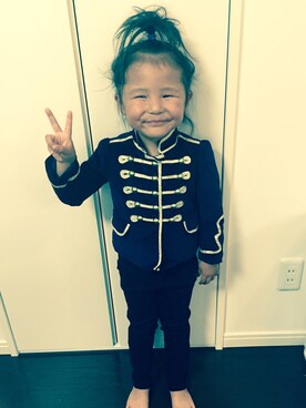 「GAP（ギャップ）のアイテム（ノーカラージャケット）」を使った、yuziiさん（キッズ・90cm）の秋コーディネート