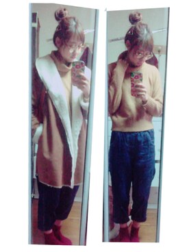 「アイテム（ムートンコート）」を使った、koroღさん（レディース・159cm・20代）の冬コーディネート