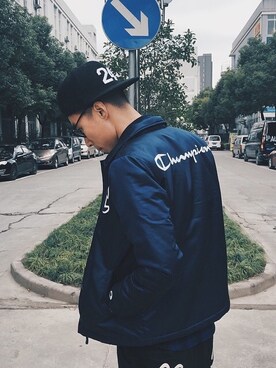 「Champion（チャンピオン）のアイテム（ライダースジャケット）」を使った、Arvinttさん（メンズ・180cm）の冬コーディネート