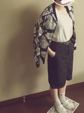 「デニムスカートINスタイル」｜「アイテム（ジャケット/アウター）」を使った、ASAKiNOKOさん（レディース・156cm）の夏コーディネート