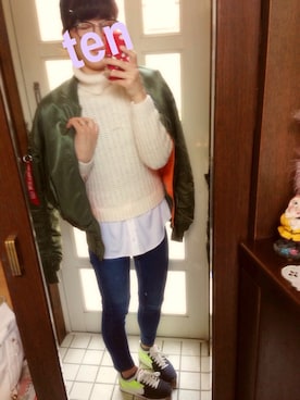 「Alpha Industries（アルファインダストリーズ）のアイテム（トップス）」を使った、tencoさん（レディース・161cm）の冬コーディネート