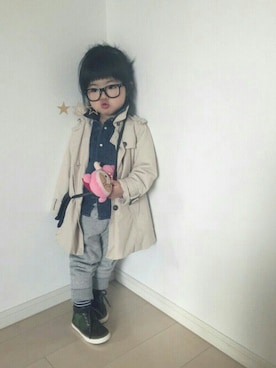 「スウェット×シャツ」｜SL2さん（キッズ・90cm）の冬コーディネート